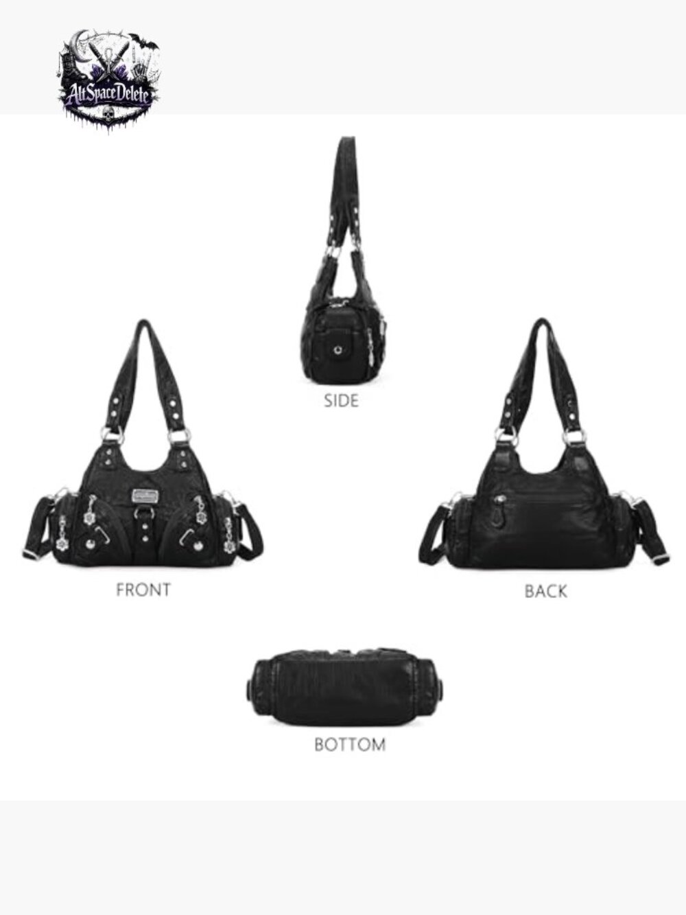 Small Vegan Leather Hobo Tote with 7 Pockets, Adjustable Strap, Zipper Closure - Picture 6 of 7